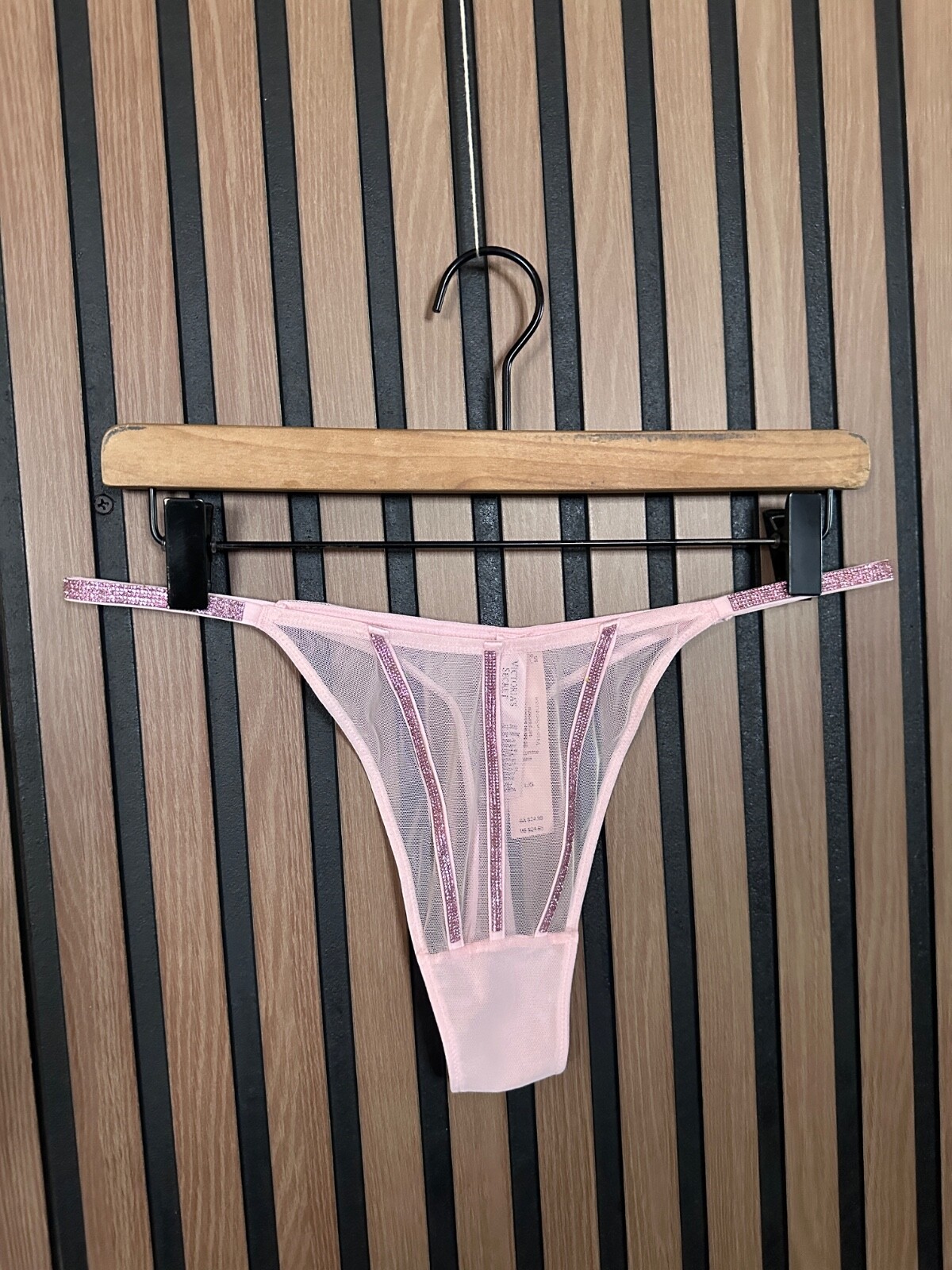New Victoria’s Secret Panties Large Pink Sheer Rhingstone Trim Thong V Sexy
