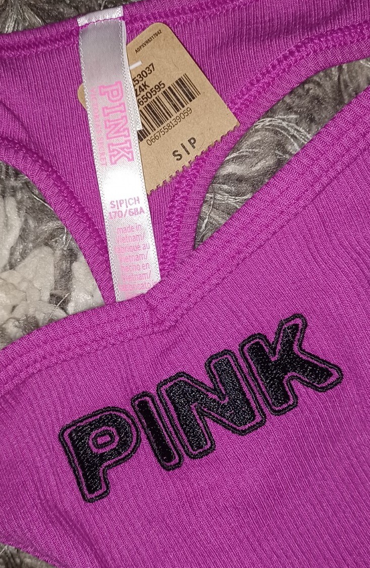VS pink cotton ribbed thong Panty NEW SIZE Small fushia embroidered logo