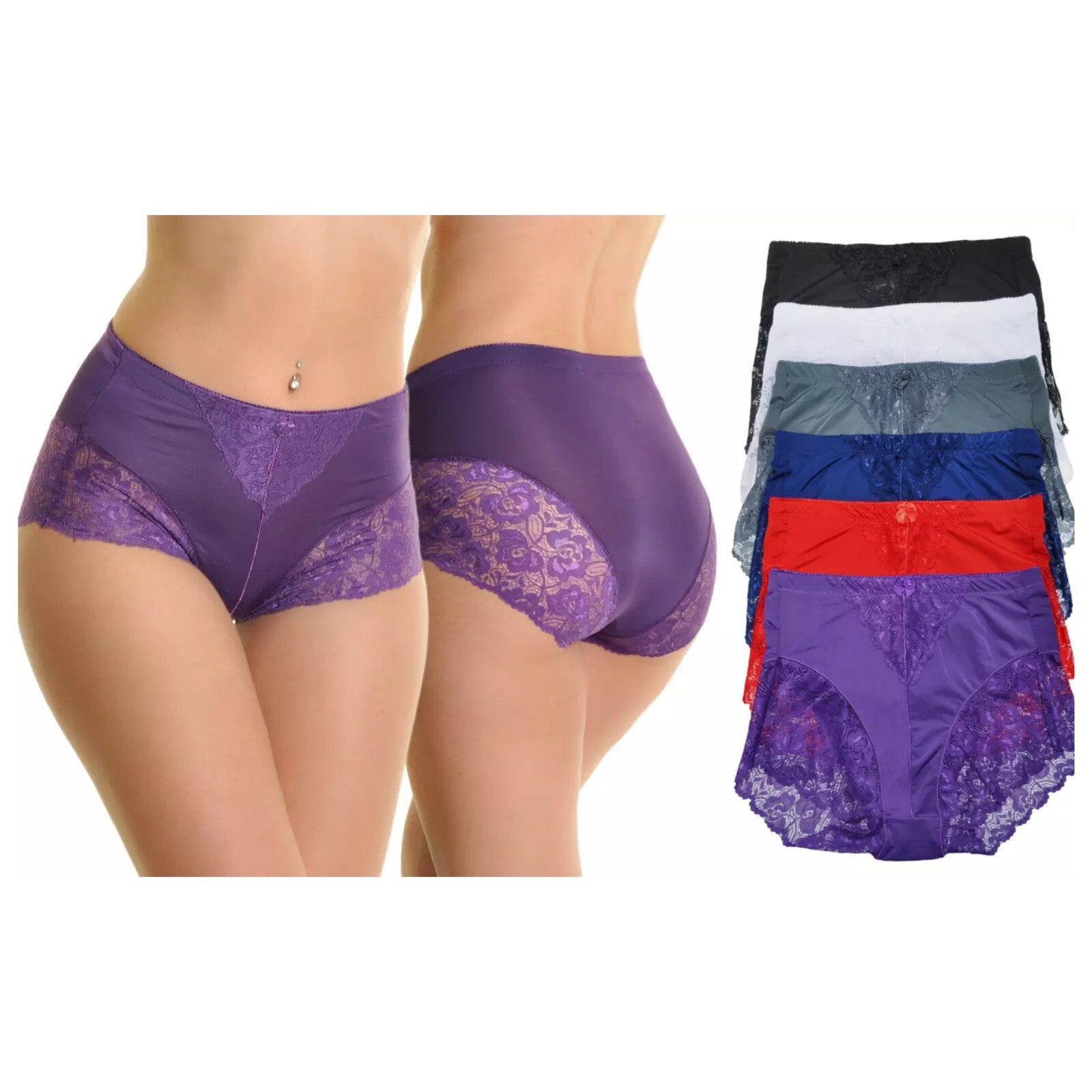 Angelina 6-Pack Women’s High Waist Lace Accent Assorted Colors Panties Underwear