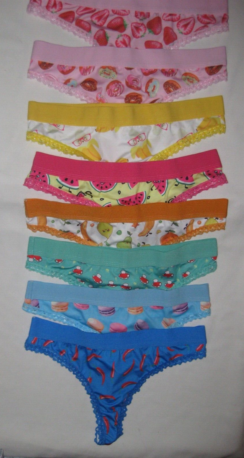 Shein 8pk lace trim food print thong panties XS nip kawaii vaporwave 80s