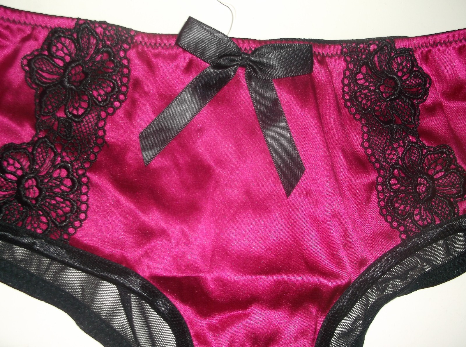 Bnwt La Senza Georgia Shorts 8 10 Fuchsia Pink Silk Black Lace