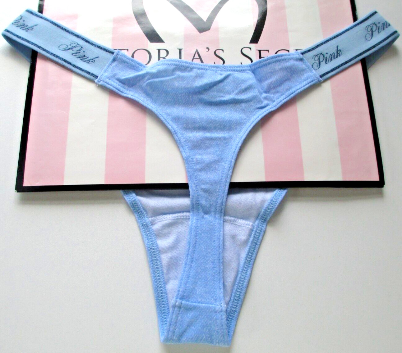 VICTORIA’S SECRET PINK Cotton High Leg Thong Panty VS Light Denim Blue S M L XL