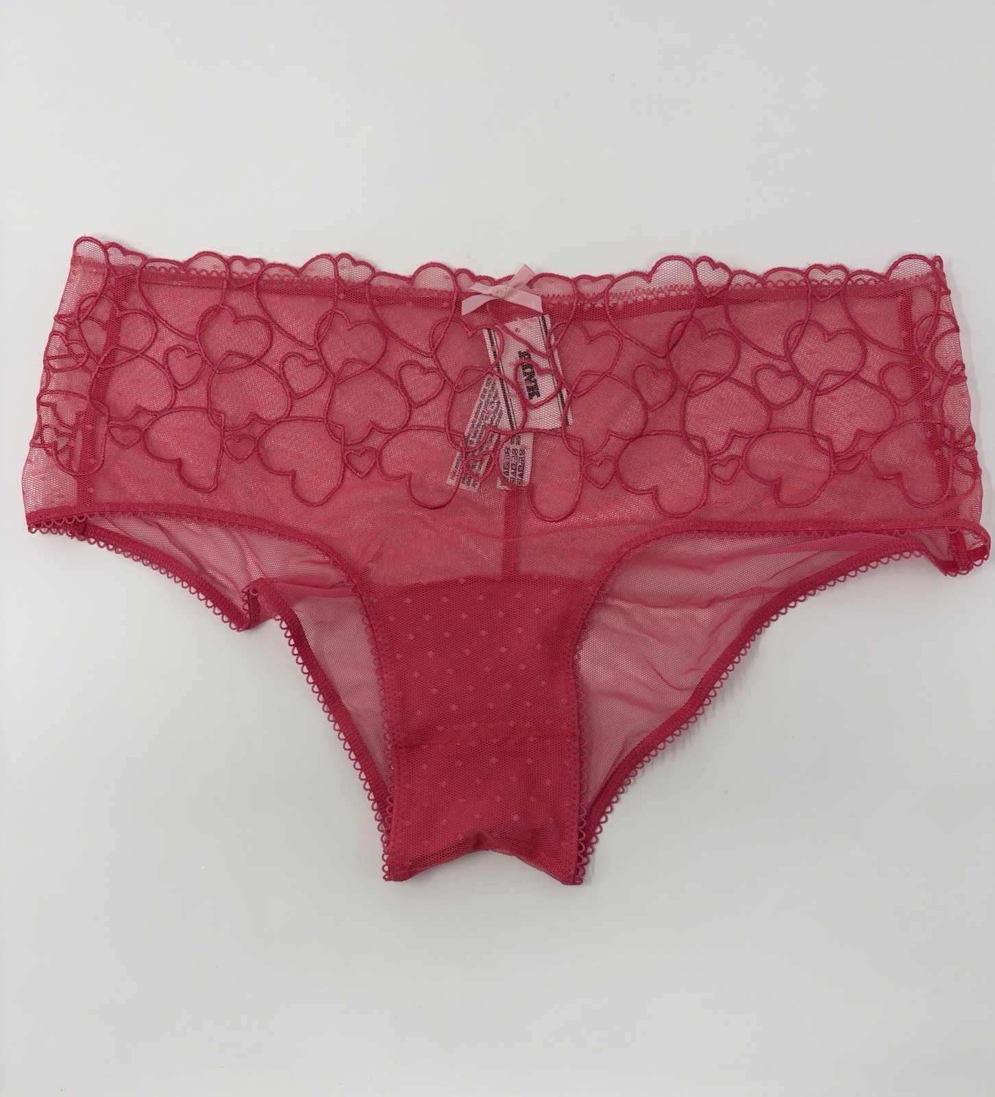 Victorias Secret Hot Pink Wink Mesh Sheer Heart Cheeky Panties Sz Medium New