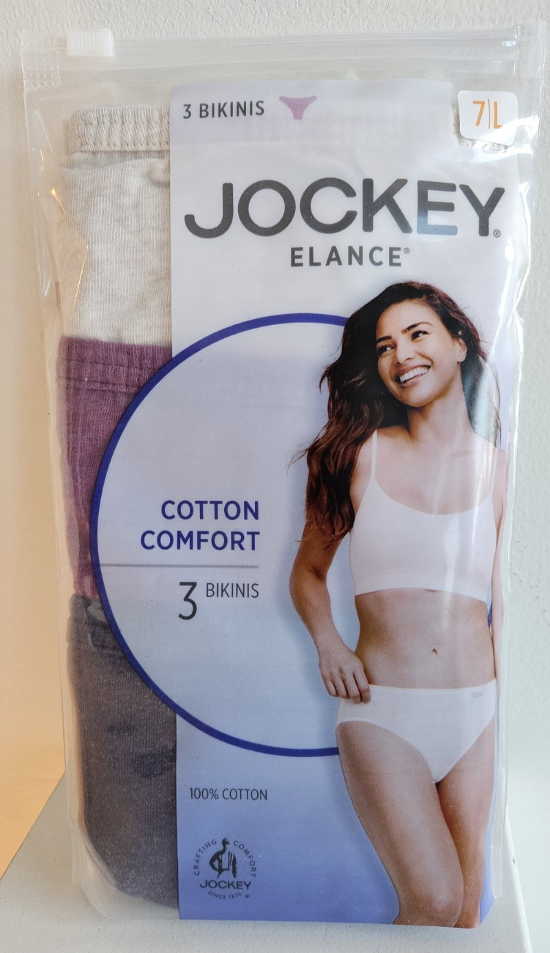 Jockey Elance Sz 7 LG Bikinis maroon plum cream 3 pk Womens Panties 100% Cotton