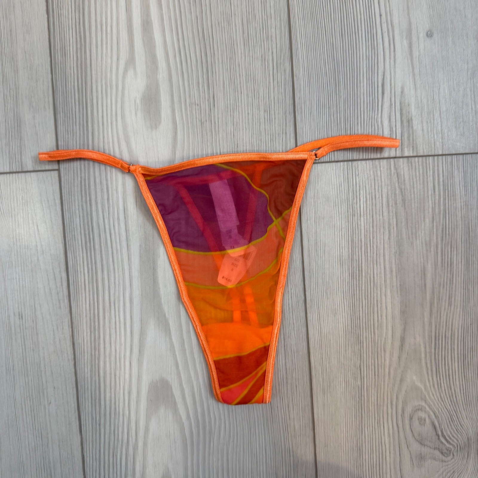 Vintage Victoria’s Secret Orange Purple Mesh V-String Thong Panty Y2K NWT Small
