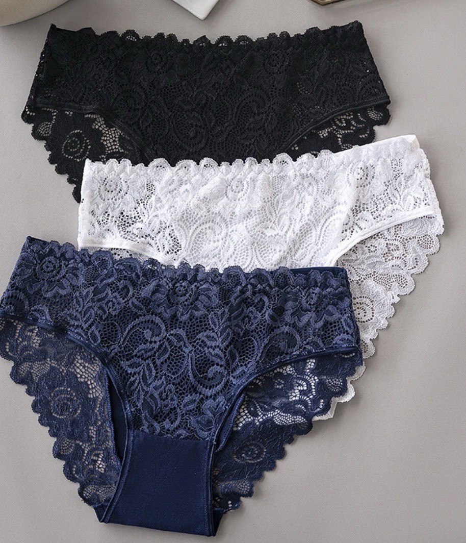 3PCS/Set Luxury Floral Embroidery Lace Panties Women Briefs Sexy Hollow Lingeri