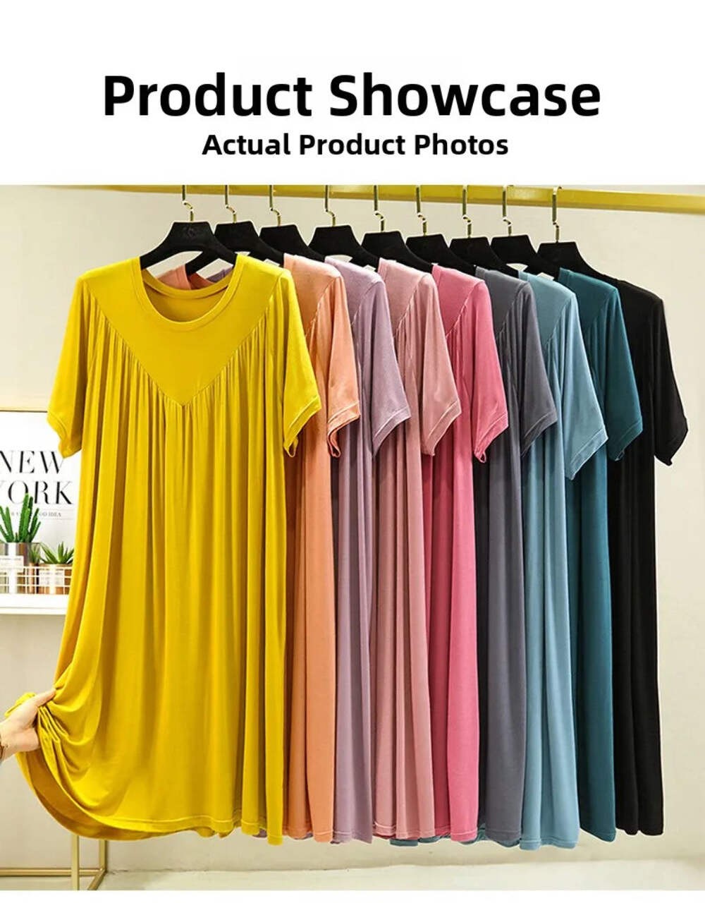 Loose plus Size Sp Dr Modal Women’s Summer Thin Home Gown Skirt Sle round Ne ort