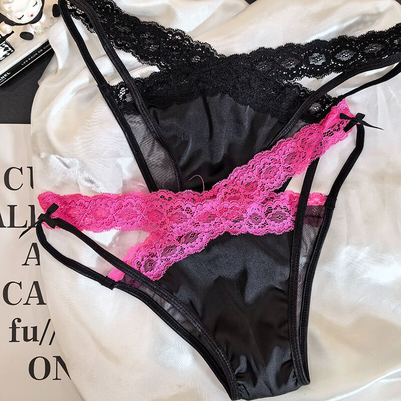 Pack Of 6 Womens Sexy Panties Satin Thong Bikinis Intimate Lace Underwear Briefs