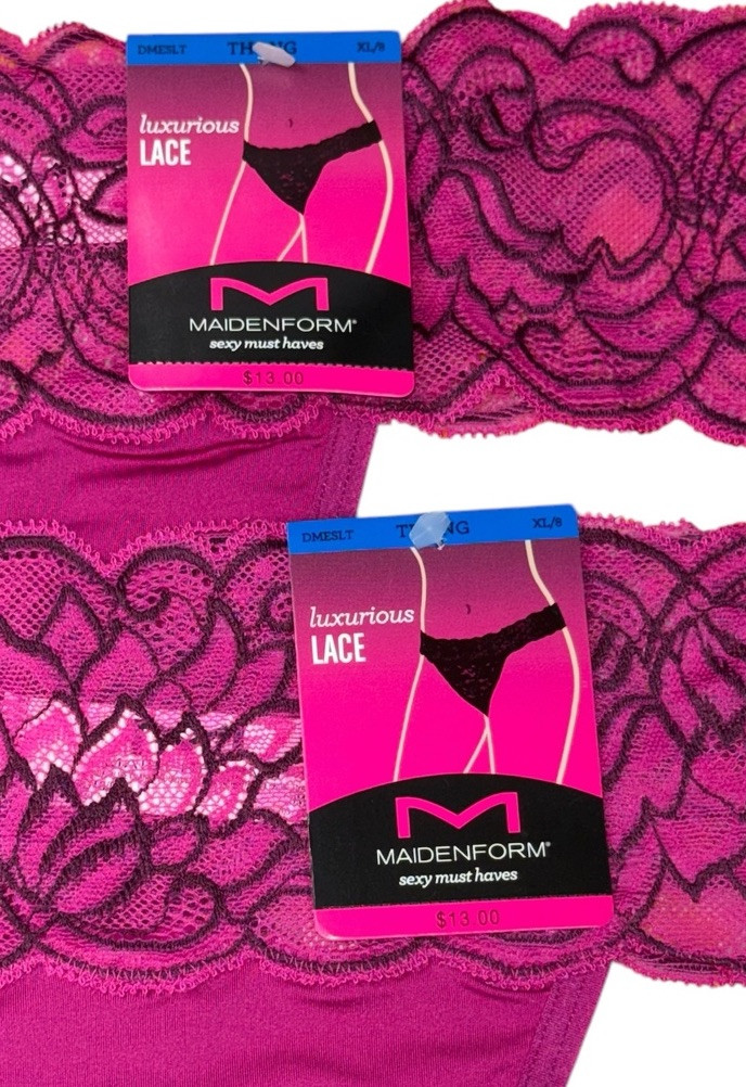 Maidenform 2-Pack Thong LUXURY LACE Underwear Panty Nylon Blend Pink Size XL/8