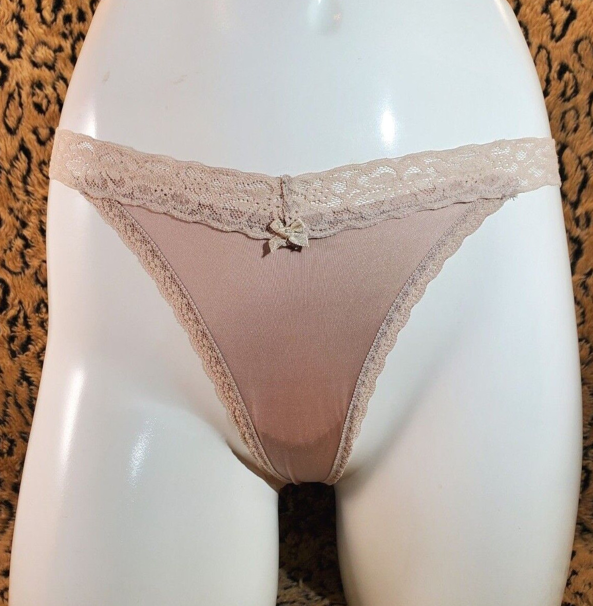 Aerie Tan Light Brown Shimmer Floral Lace Thong Panty M Sexy
