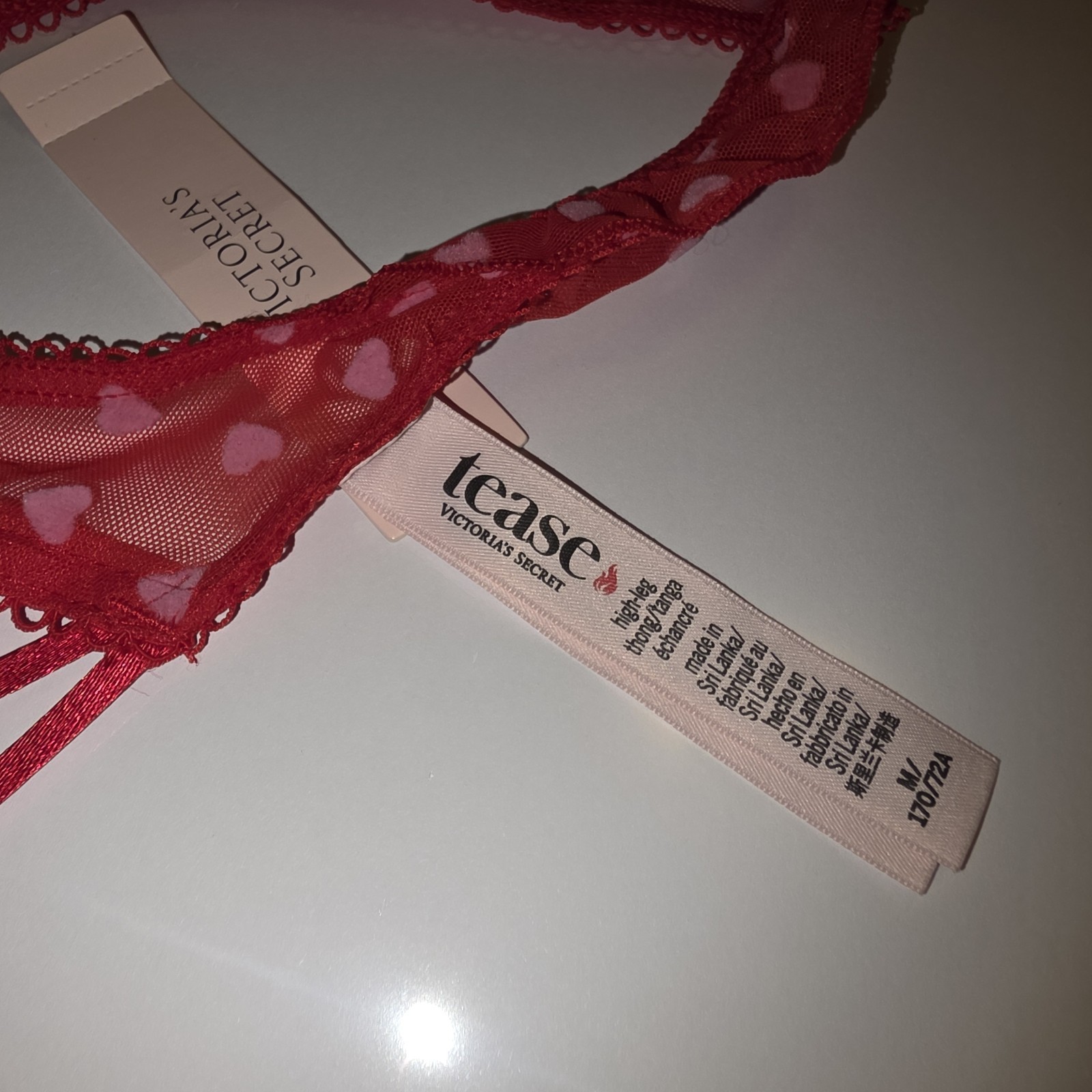 Victoria’s Secret TEASE Very Sexy High-Leg Heart Lace Ruffle Thong Medium NWT