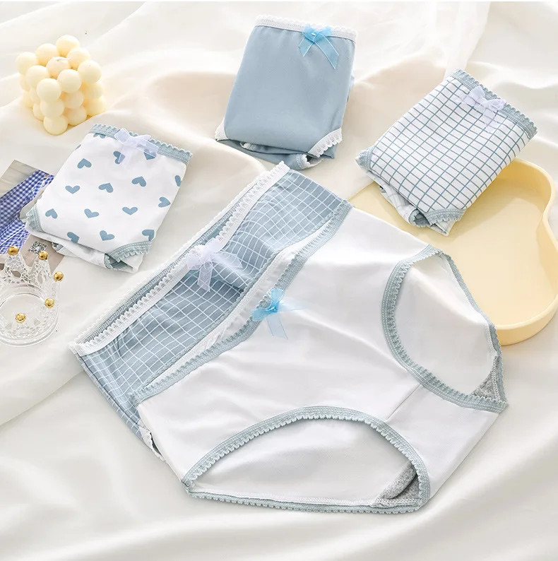Cotton Brief Panties Heart Print Womens Soft Breathable Underwear 5 Pcs