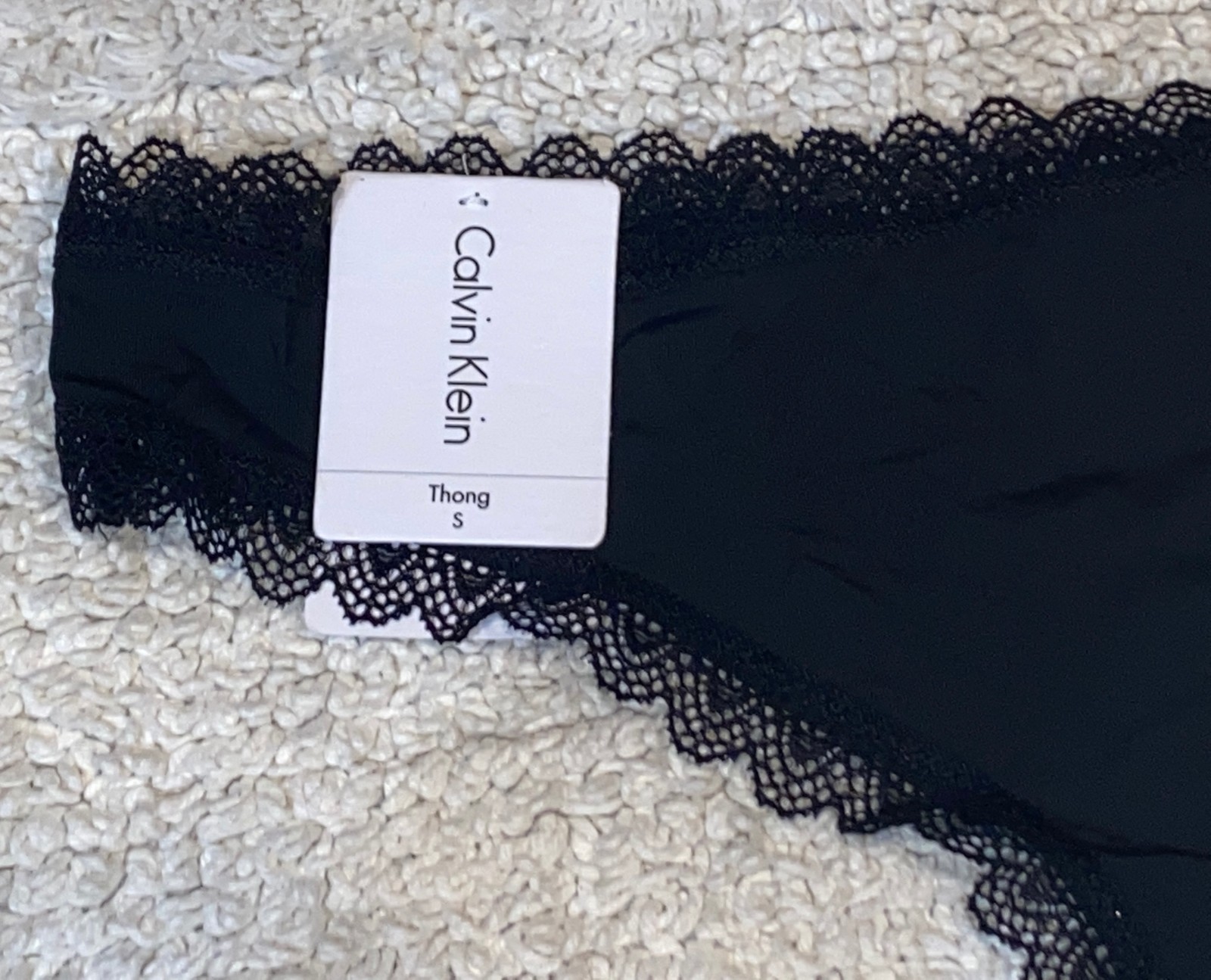 CALVIN KLEIN Radiant Lace Trim Black Thong Panty Womens Sz XS 4 S 5 M 6 XL 8