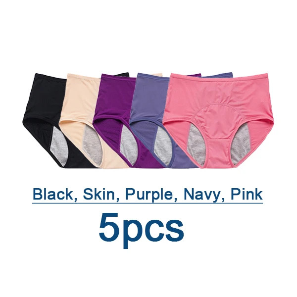 5pc Leak Proof Menstrual Panties Period Underwear Waterproof Briefs Women Set