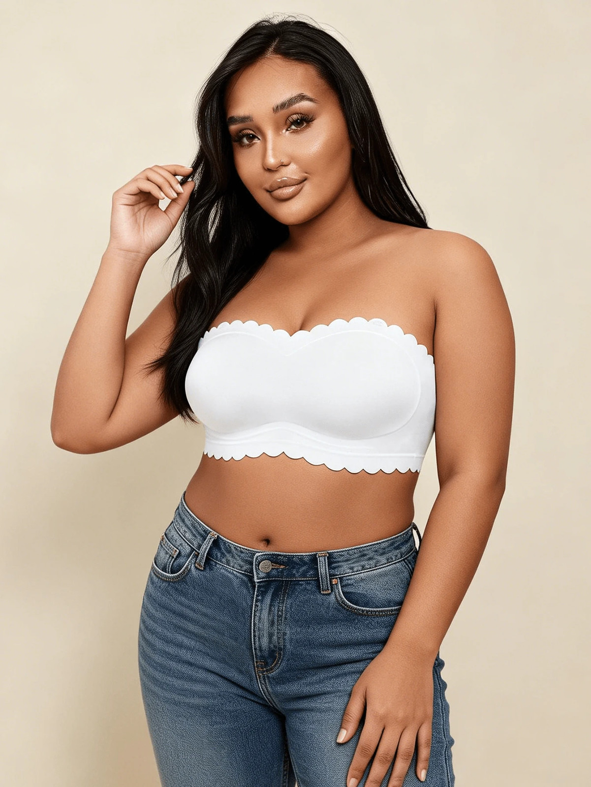 Plus Size Strapless Wireless Padded Bra With Ruffle Edge Cheap24