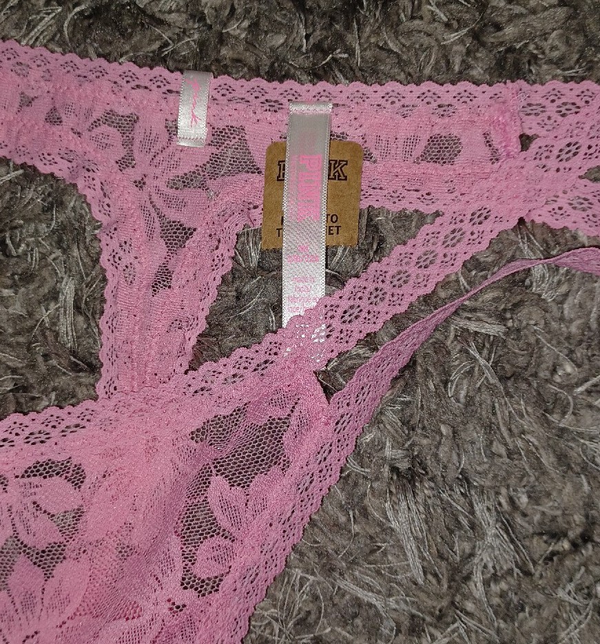 NeW Vs pink strappy lace thong Panty Size medium bubblegum