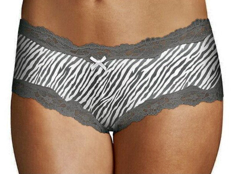 MAIDENFORM Scalloped Lace Trim Grey White Zebra Hipster Panty Womens S M L XL