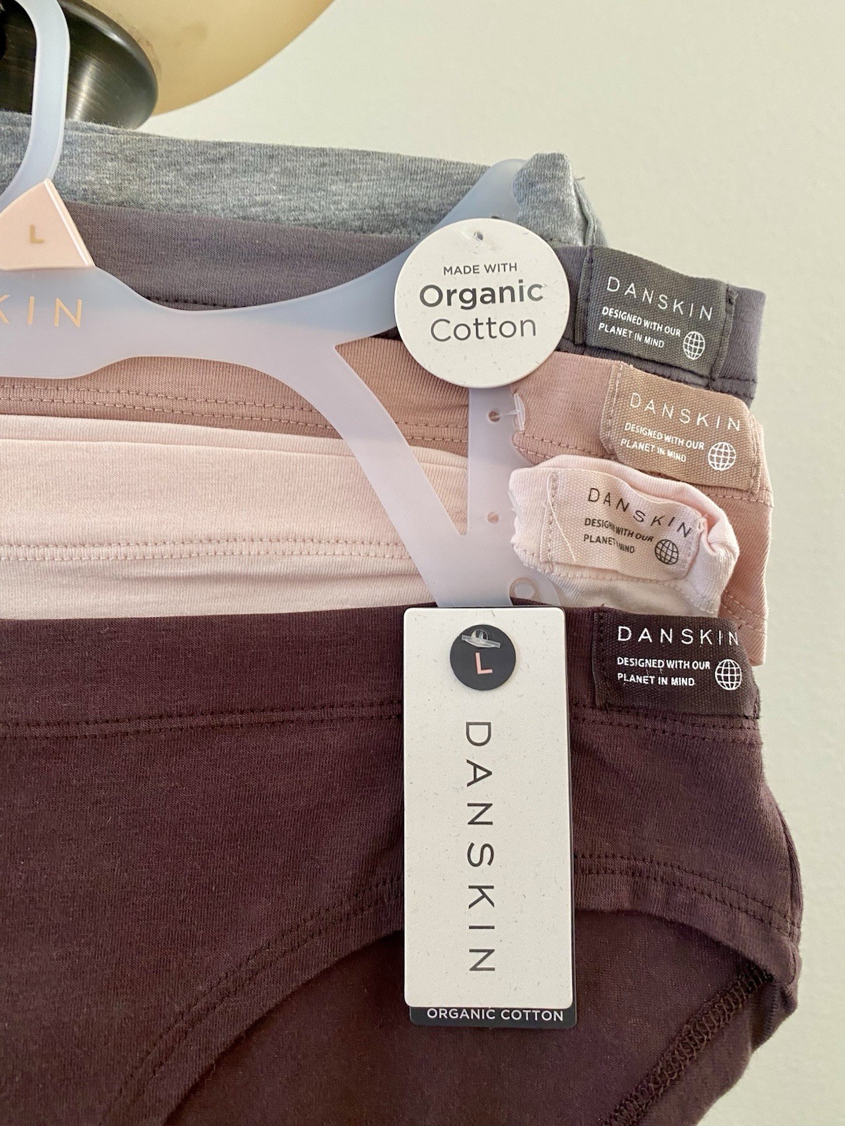 DANSKIN Intimates 95% Organic Cotton Bikini Panties, 5 Pack Size LARGE