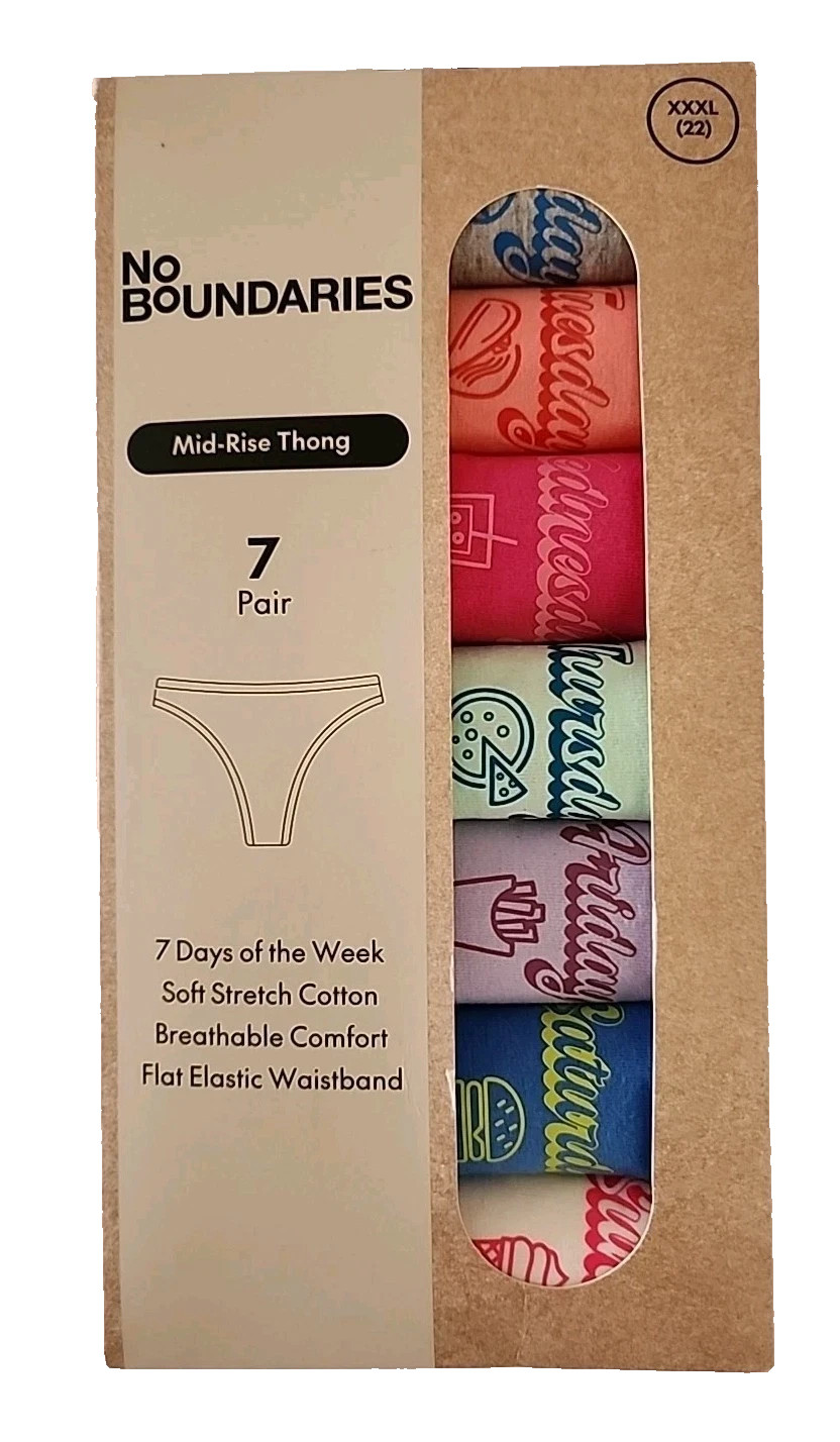 No Boundaries Cotton Thong Panties Days of the Week 7 Pack Women’s Size XXXL NEW