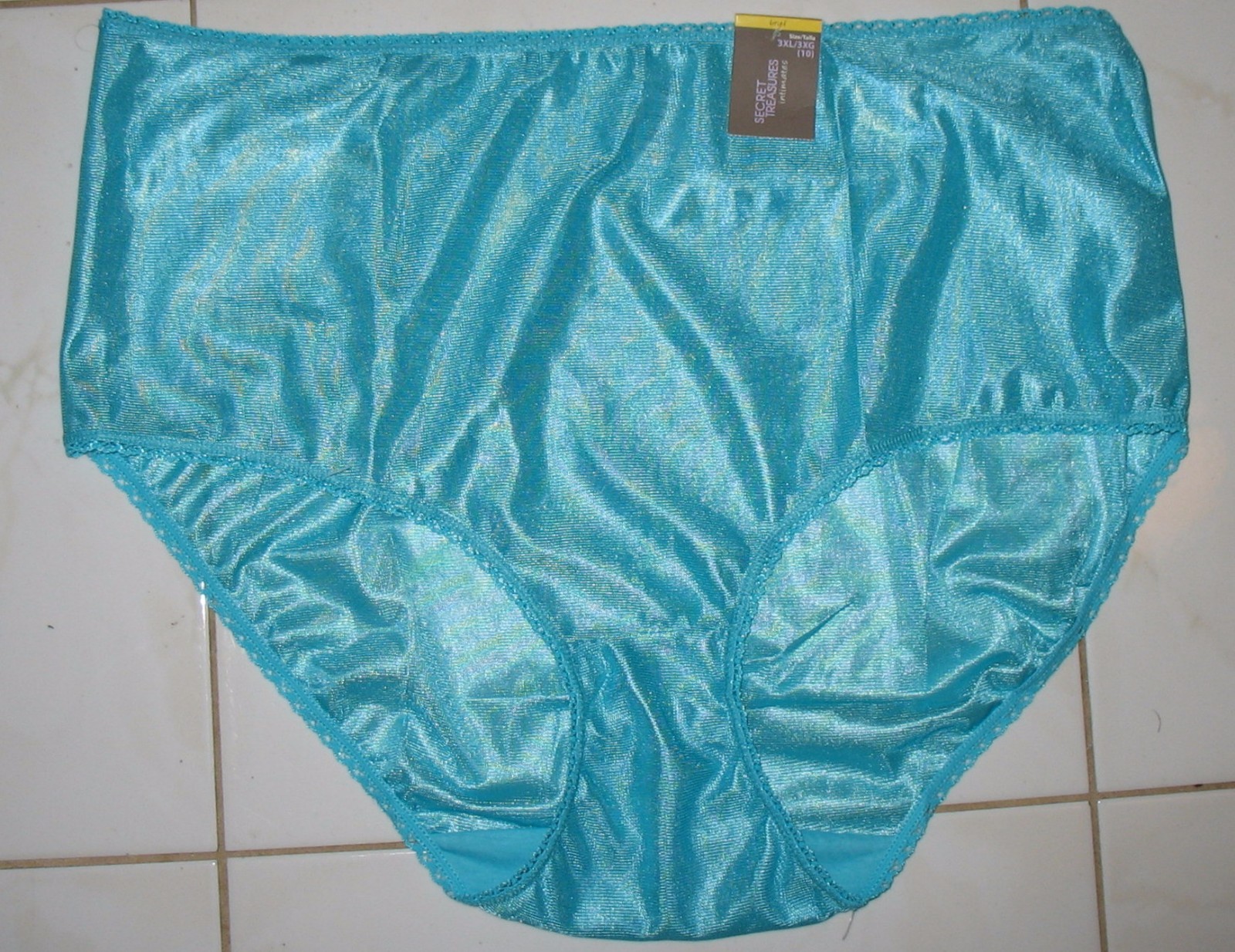 SECRET TREASURES – NEW AQUA – 3XL 10 – 100% POLYESTER PANTY BRIEF – 7″ SIDES
