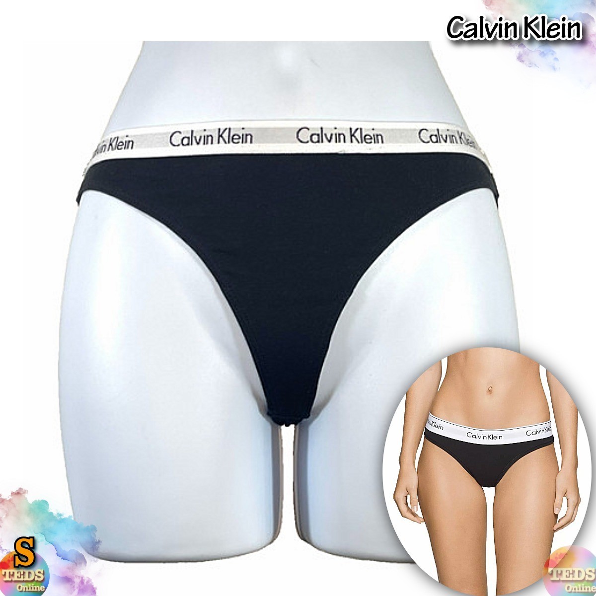 NWOT 1-Pack Calvin Klein Size S Carousel Thong QD3587, Black