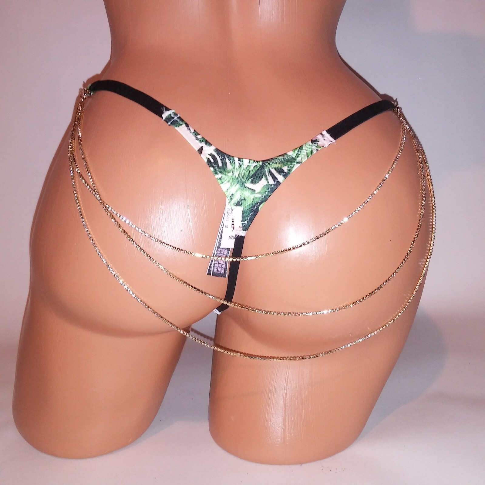 Victoria Secret Panty V String Thong Tropical Floral Chain Straps Rhinestone