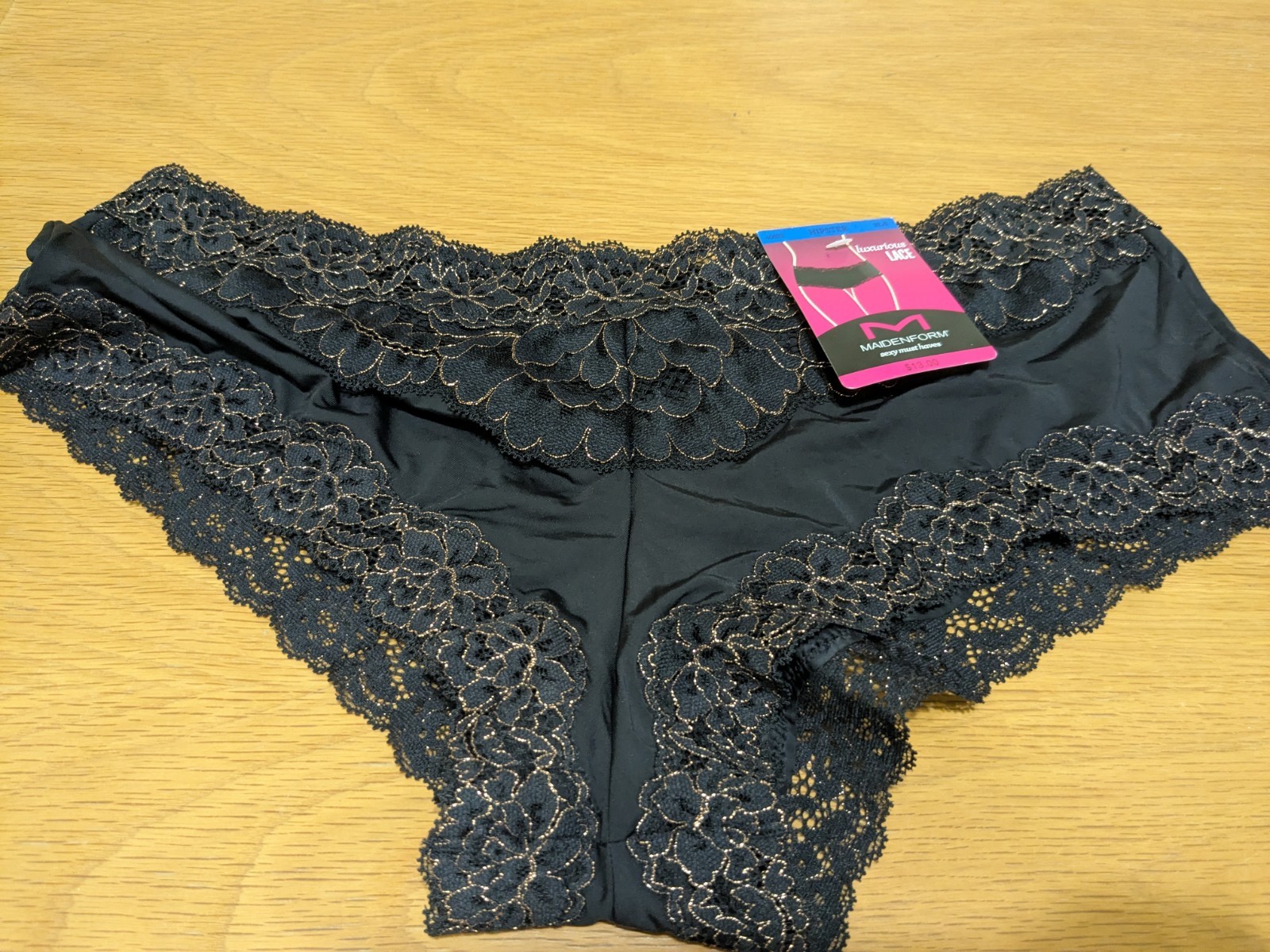 MAIDENFORM~XL 8~40823~Black Sparkle Gold Hipster Luxurious Lace