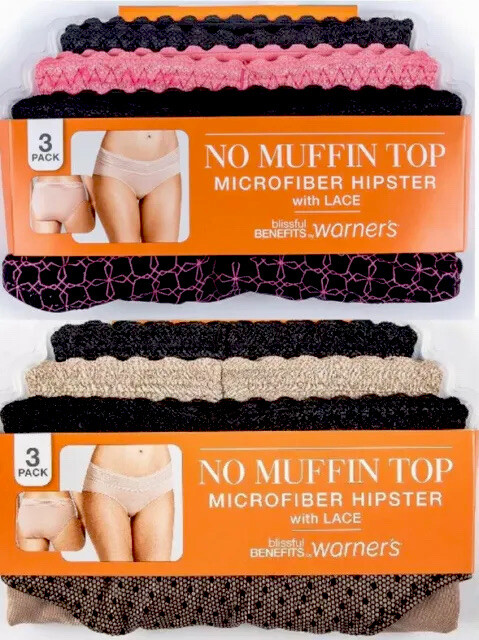 Lot Of 6, Warners No Muffin Top Hipsters With Lace, Size 7/Large, NWT