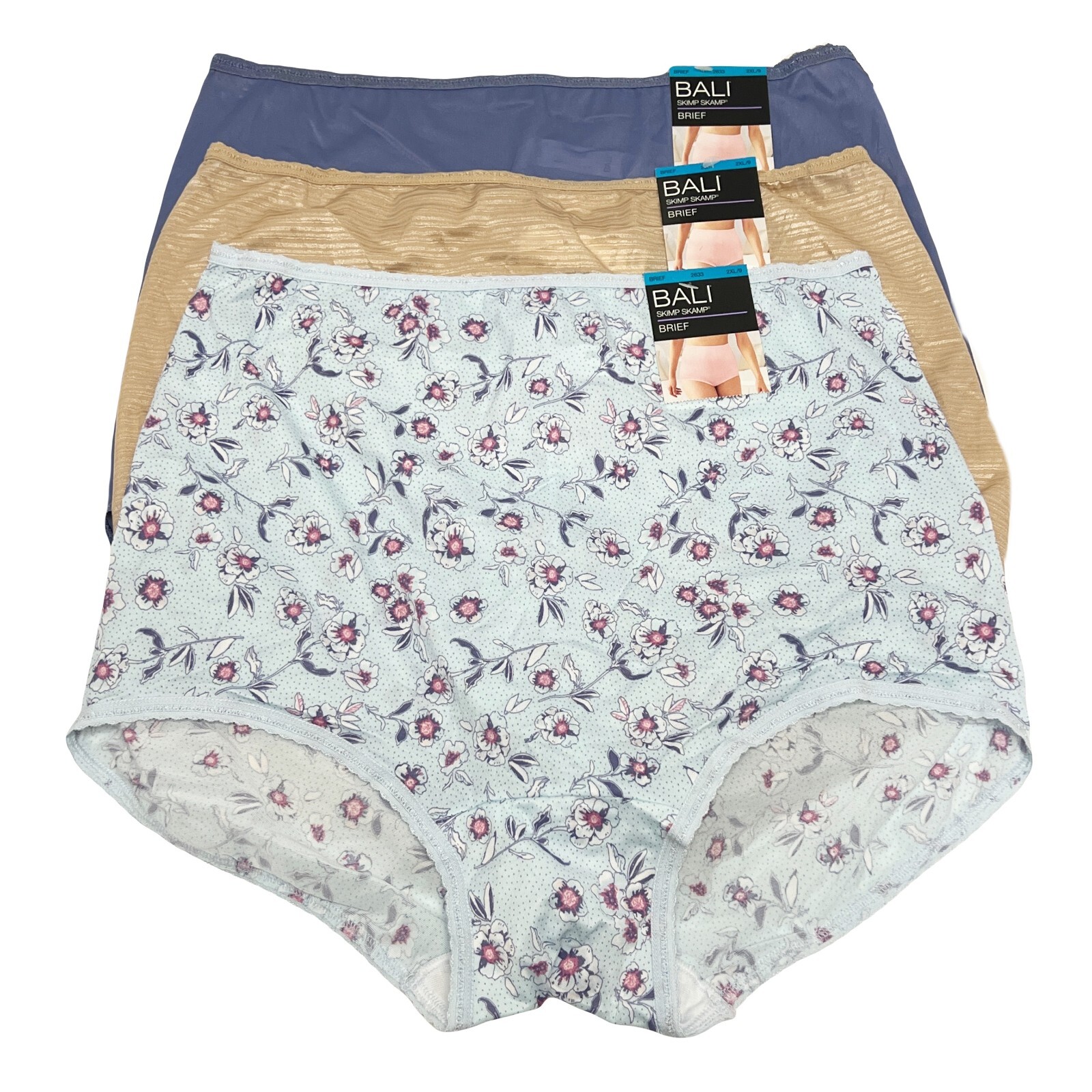 3 Bali Skimp Skamp Brief Panty Nylon 2XL 9 NWT 2633