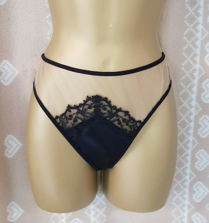 Adina Reay Mesh Sheer Thong black and nude Designer Sexy Rare Posh Erotic XL