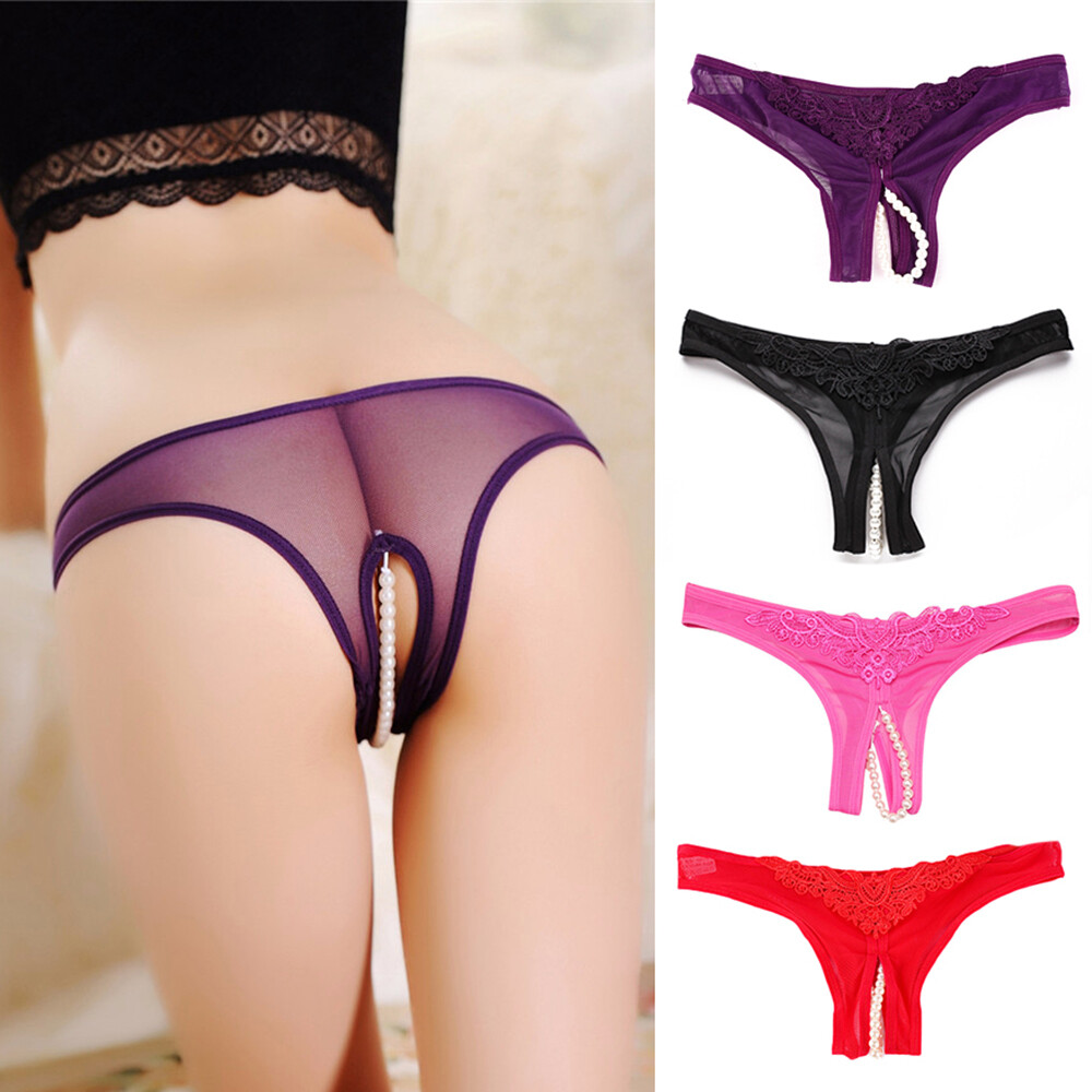 6/3Pack Women’s Crotchless Thongs G-string Knicker Pearl Panties Night Underwear