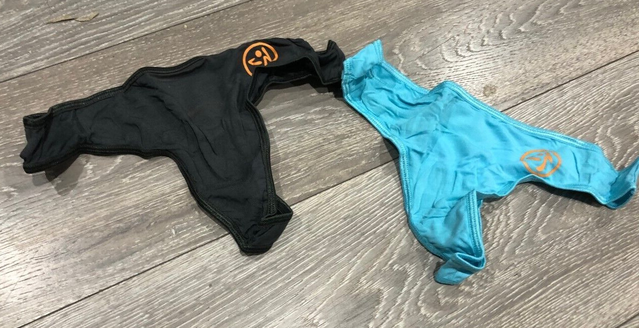 2 x ladies girls ZUMBA ladies thong thongs knickers, blue and grey small medium