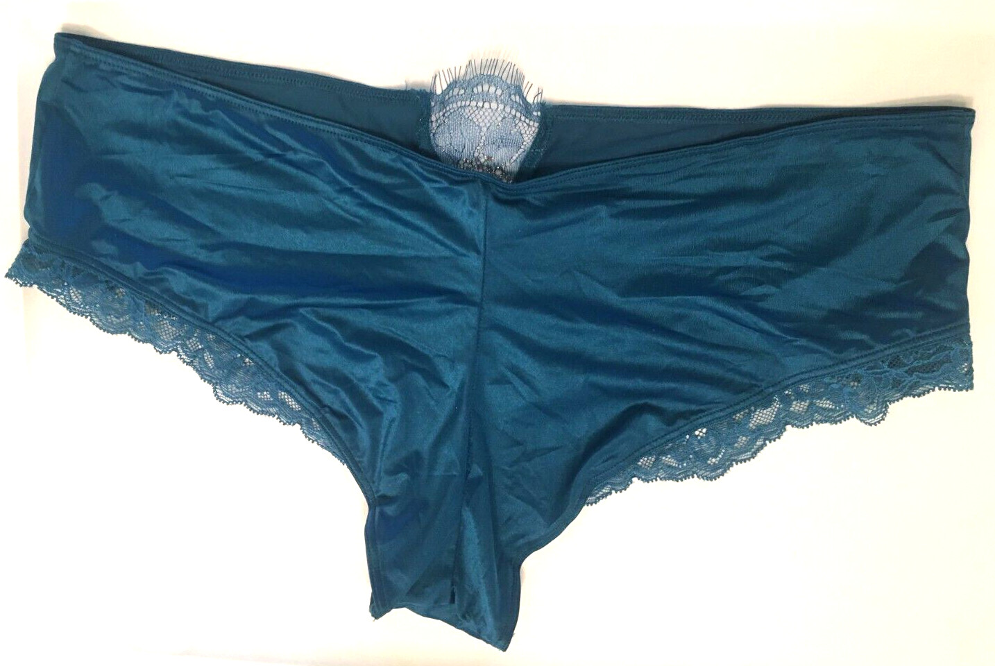 Victoria’s Secret Sapphire Blue Micro Shimmer Lace Inset Cheeky Panty Size L NWT
