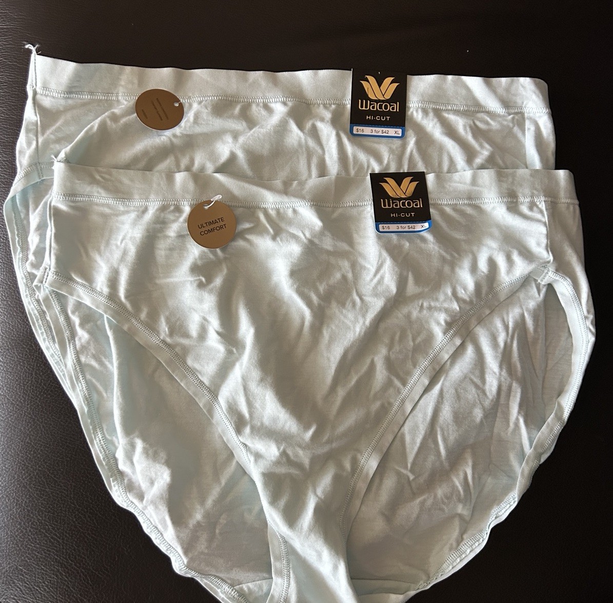 New Wacoal 879362 Understated Cotton, Hi Cut Panty Mint Green Size XL 2 Pairs