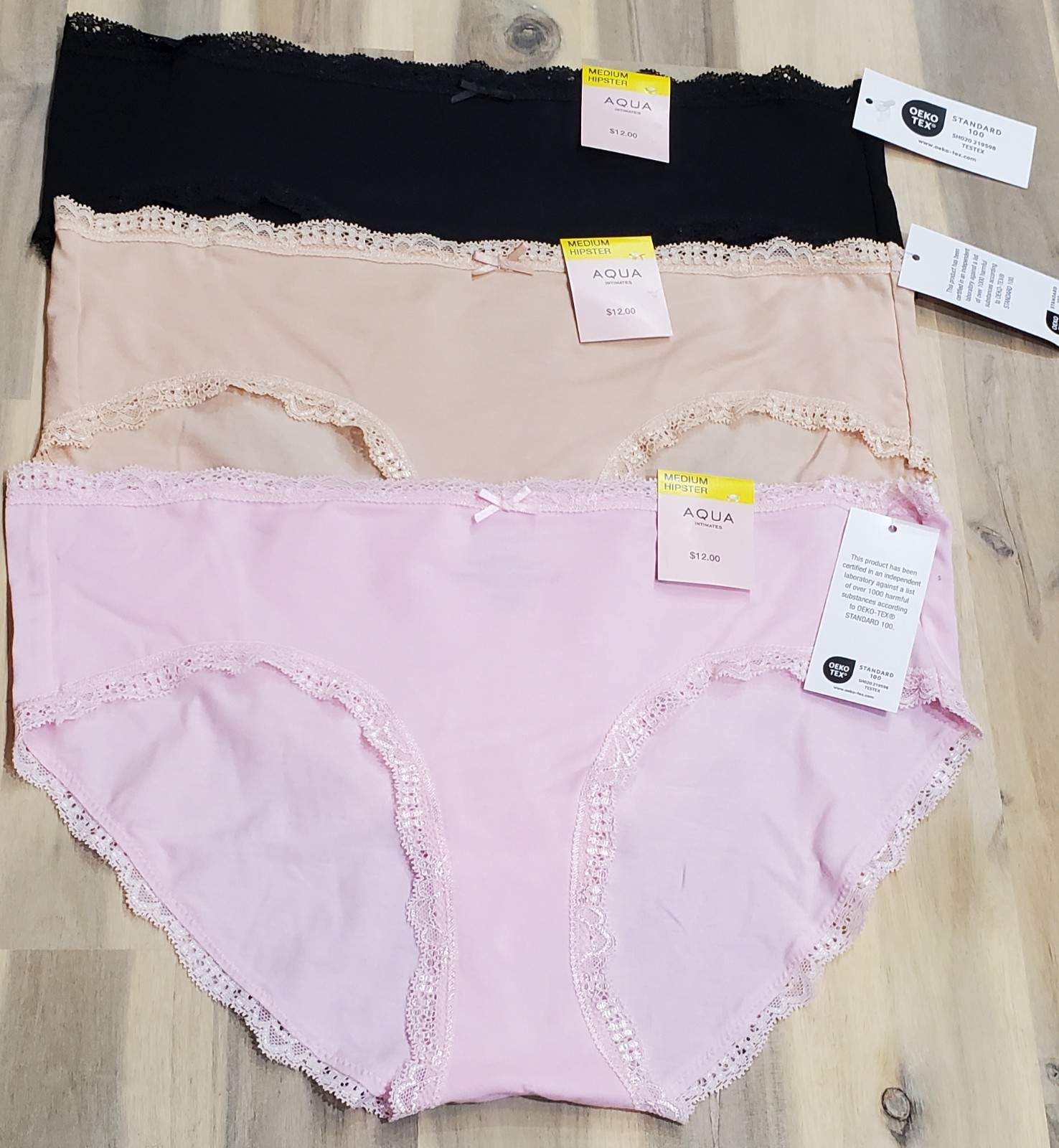 Aqua Intimates Women’s 3PK Cotton Blend Stretch Hipster Size Medium Multi Color