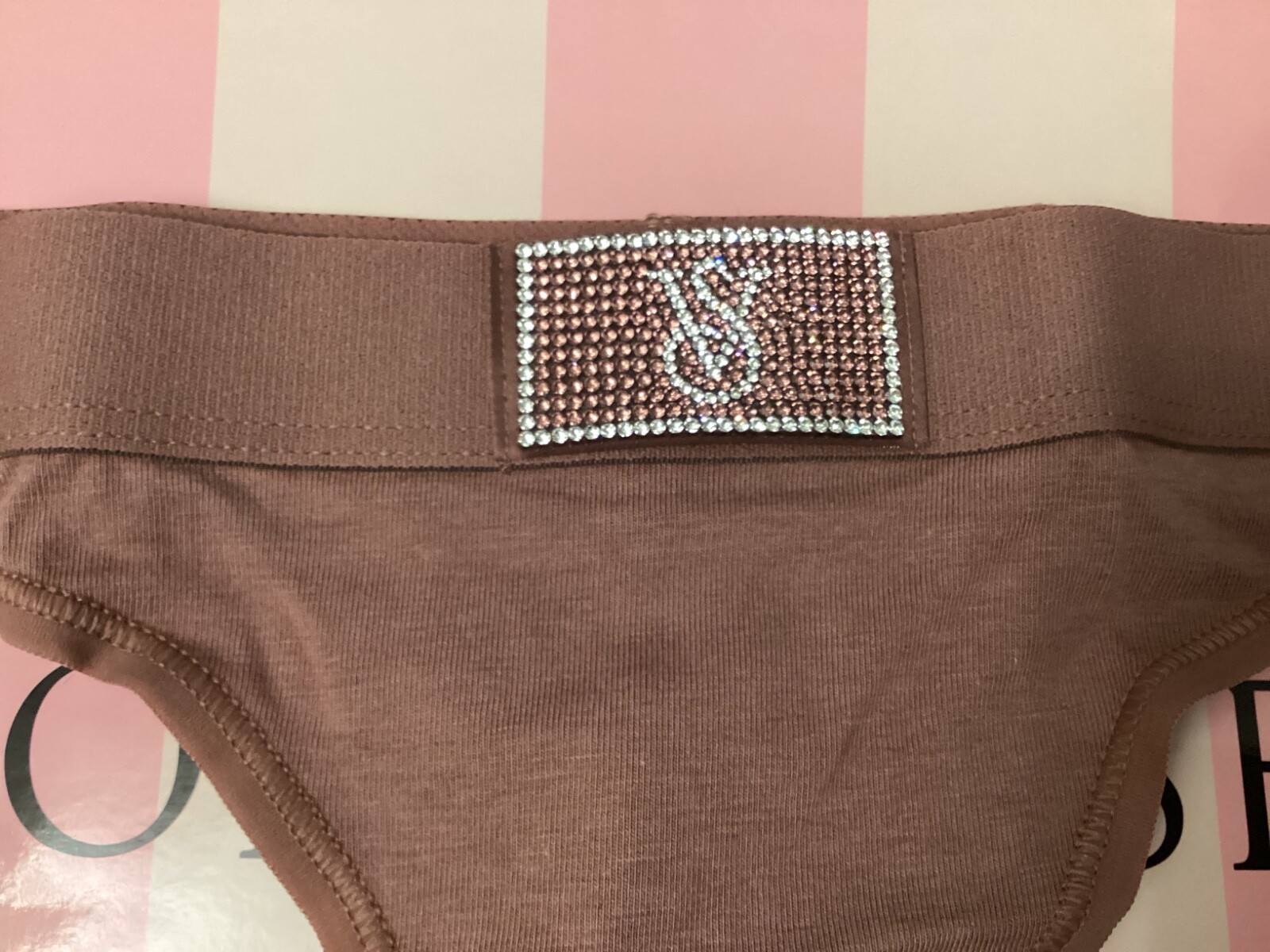 NEW Victoria’s Secret SHINE PATCH Rhinestone Cotton Thong Panty Vintage Rose XS