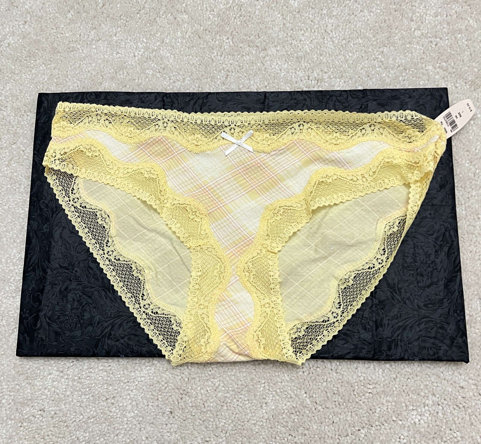 NWT Victoria’s Secret Dream Angels Plaid Yellow Modal Lace Bikini Panties Large