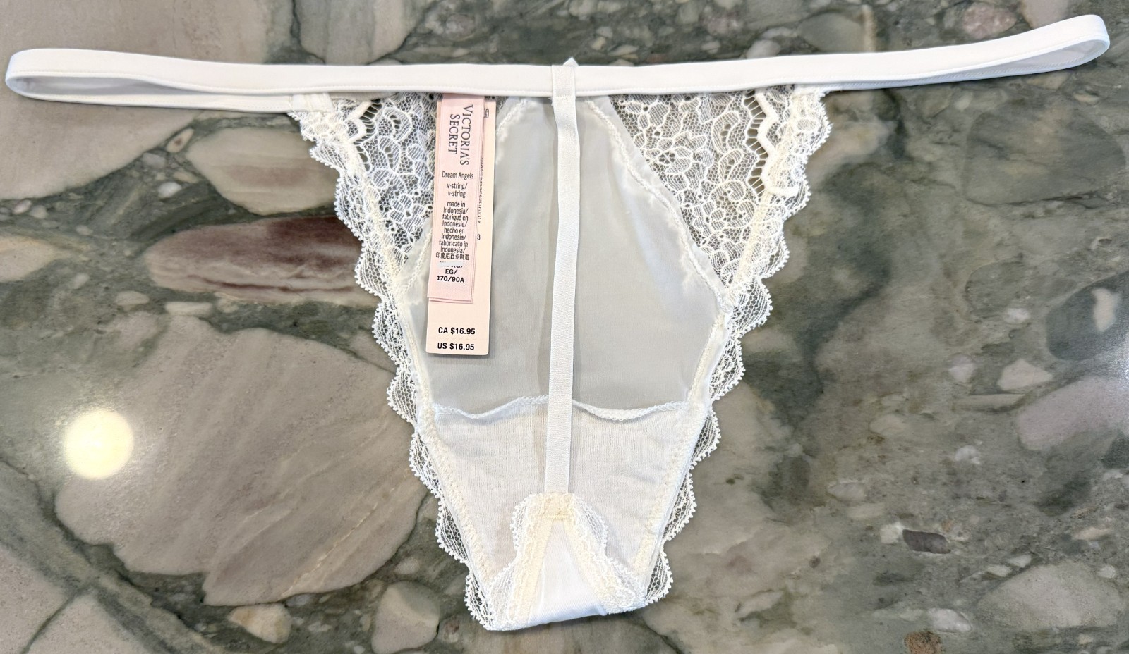 NEW Victoria Secret Dream Angels Lace Trim V-string – Coconut White – XL or XXL