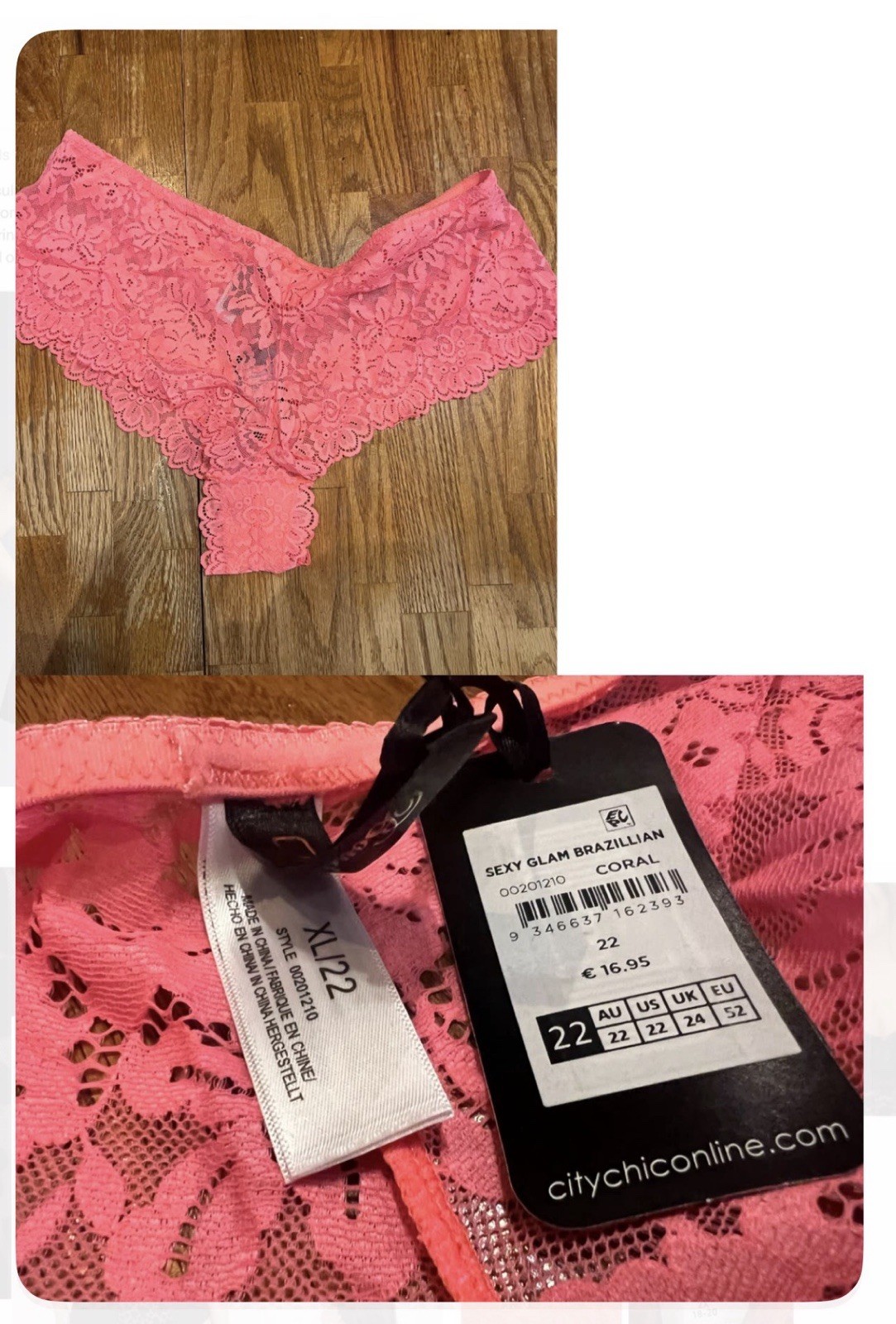 CITY CHIC SEXY GLAM BRAZILLIAN Size 22 Coral Panties NWT