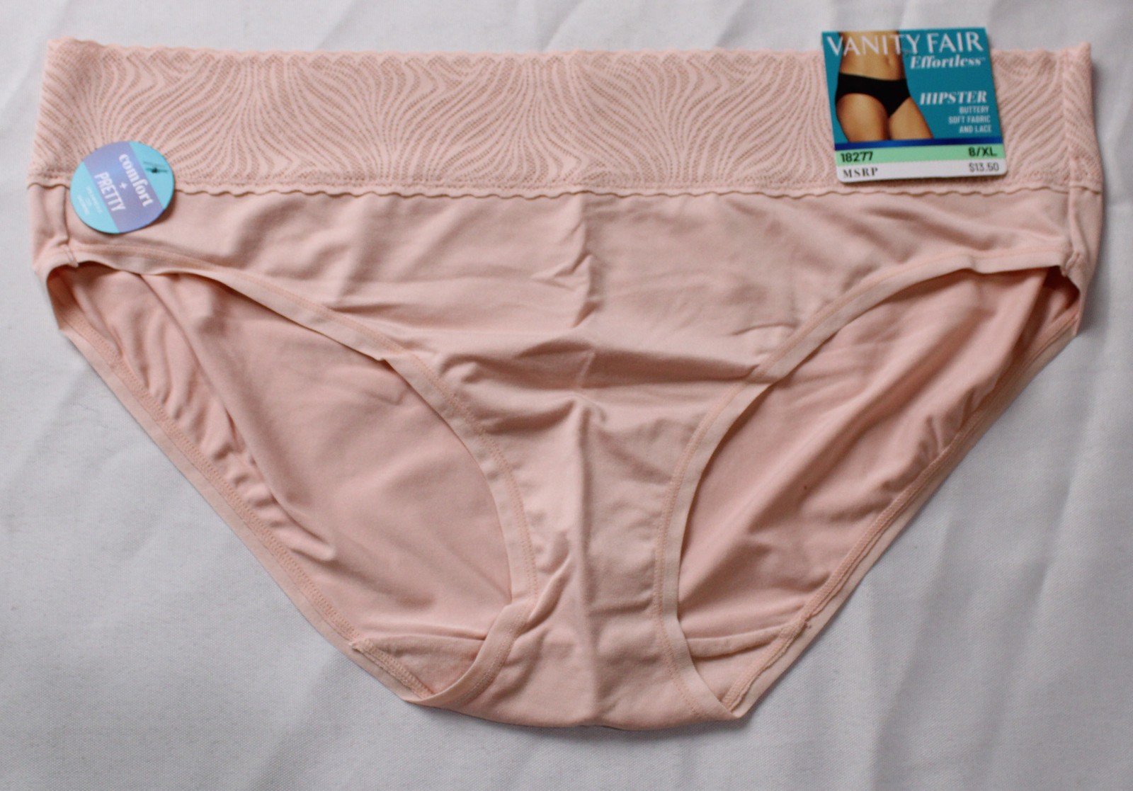 Vanity Fair Women’s Effortless Lace Waistband Hipster EH6 Bare Pink Size XL NWT