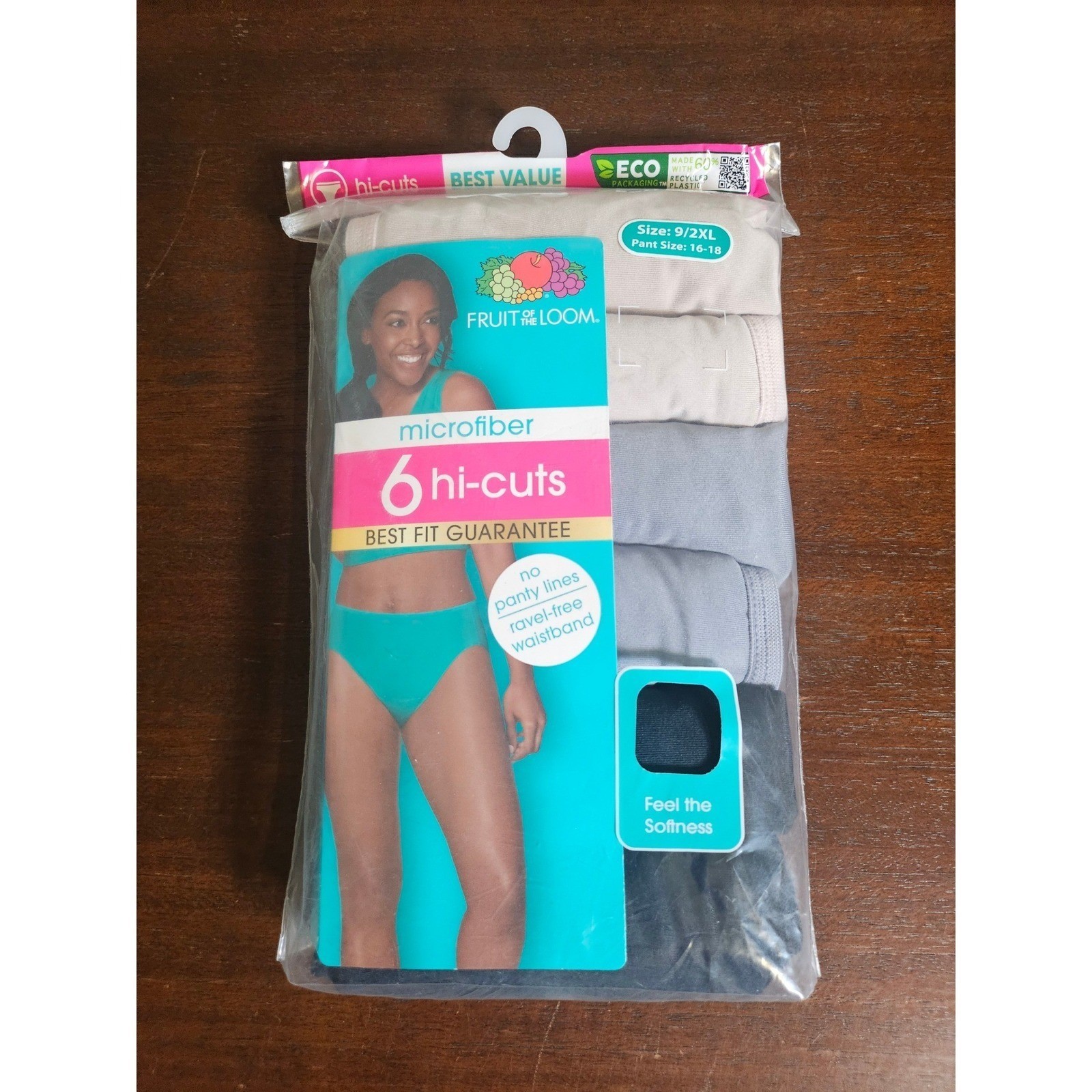Fruit of the Loom Hi-Cut Panties Women 9/2XL Multicolor Microfiber 6-Pack