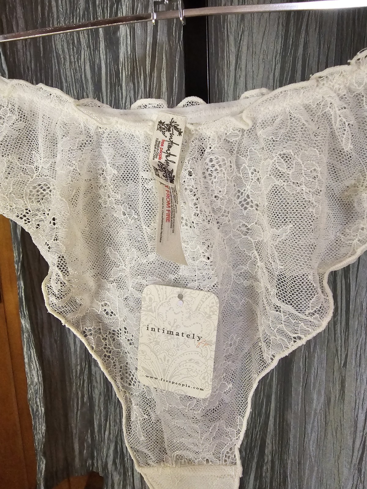 Free People Intimately Ivory Lace Thong Panty XLarge