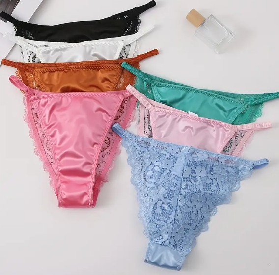 Lace and silk knickers, soft, comfy and stretchy, satin tanga style beauty