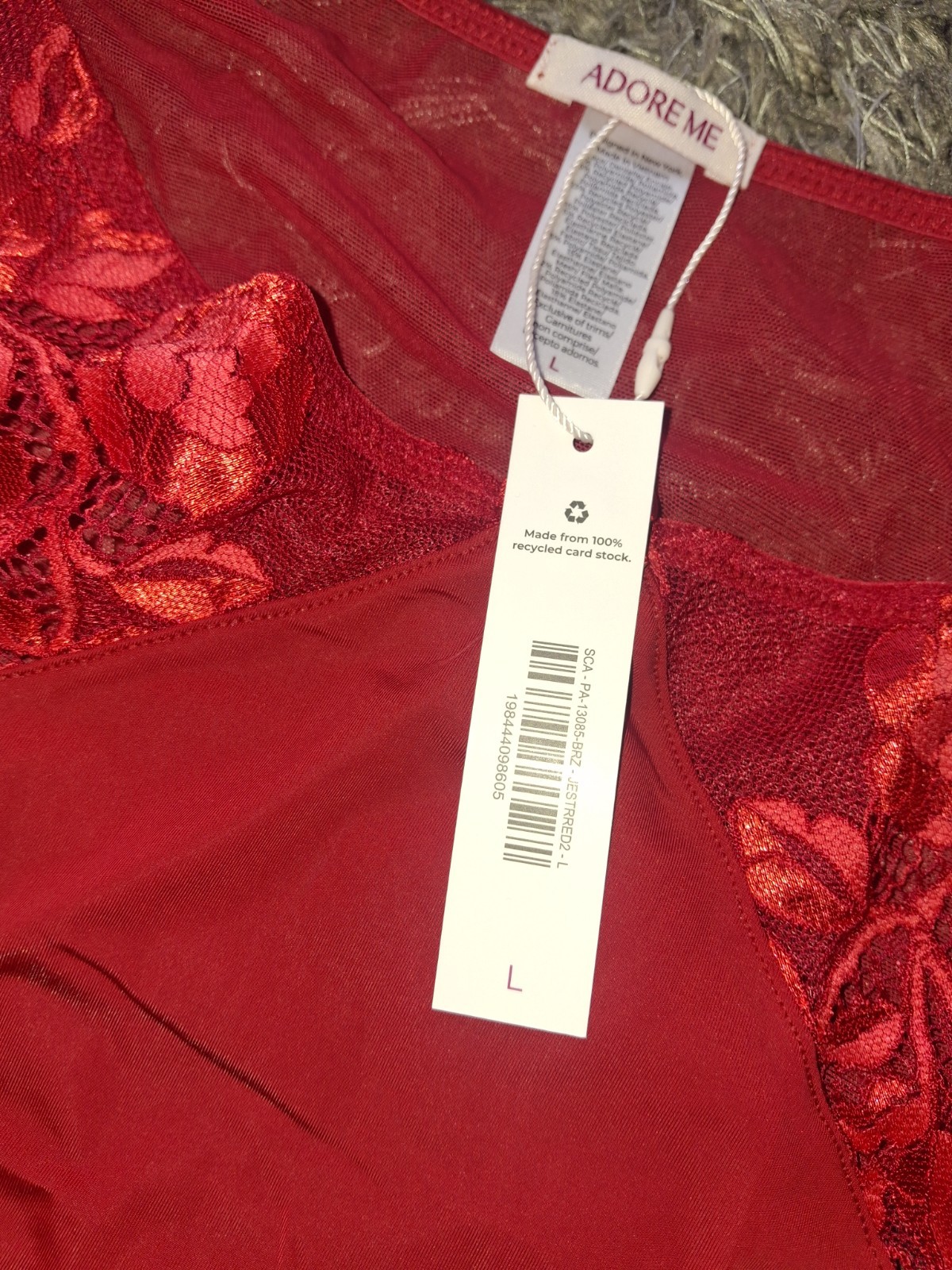Adore Me/VS Lace & Mesh Brazilian Panty NEW Large Red