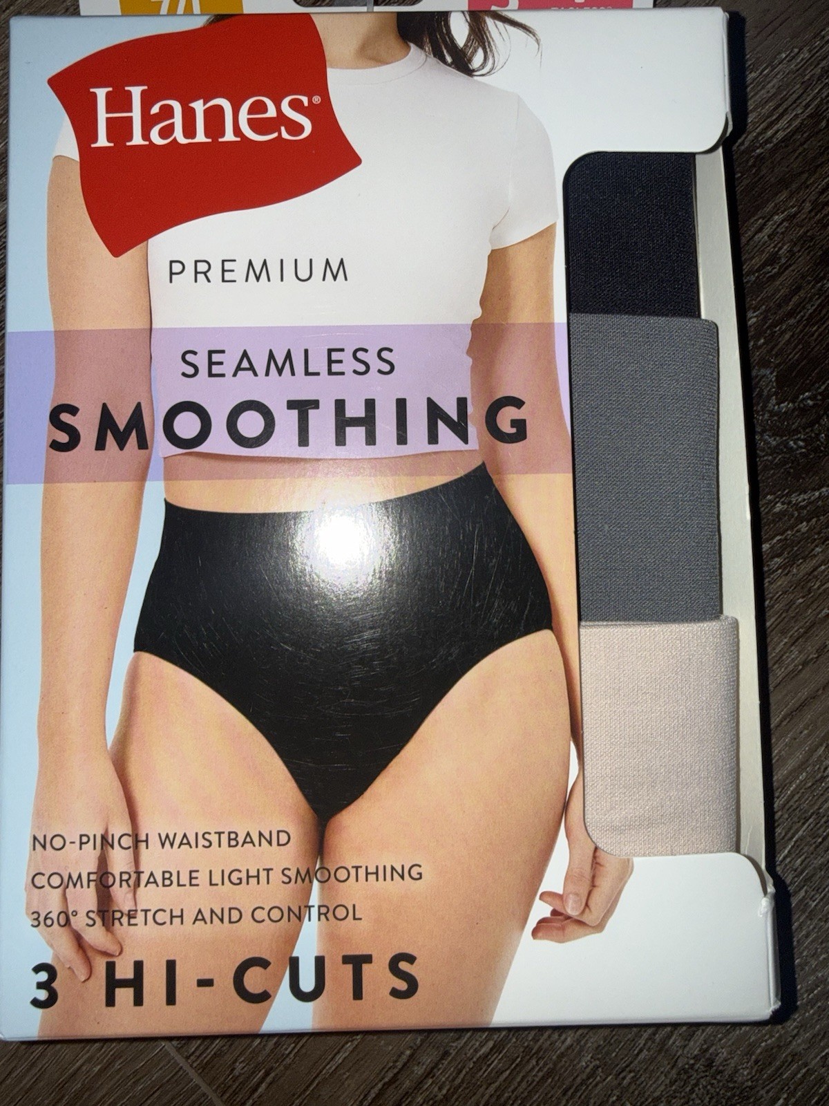 Hanes Premium 3-Pair Womens Hi-Cut Underwear Panties Nylon Smoothing Seamless, L