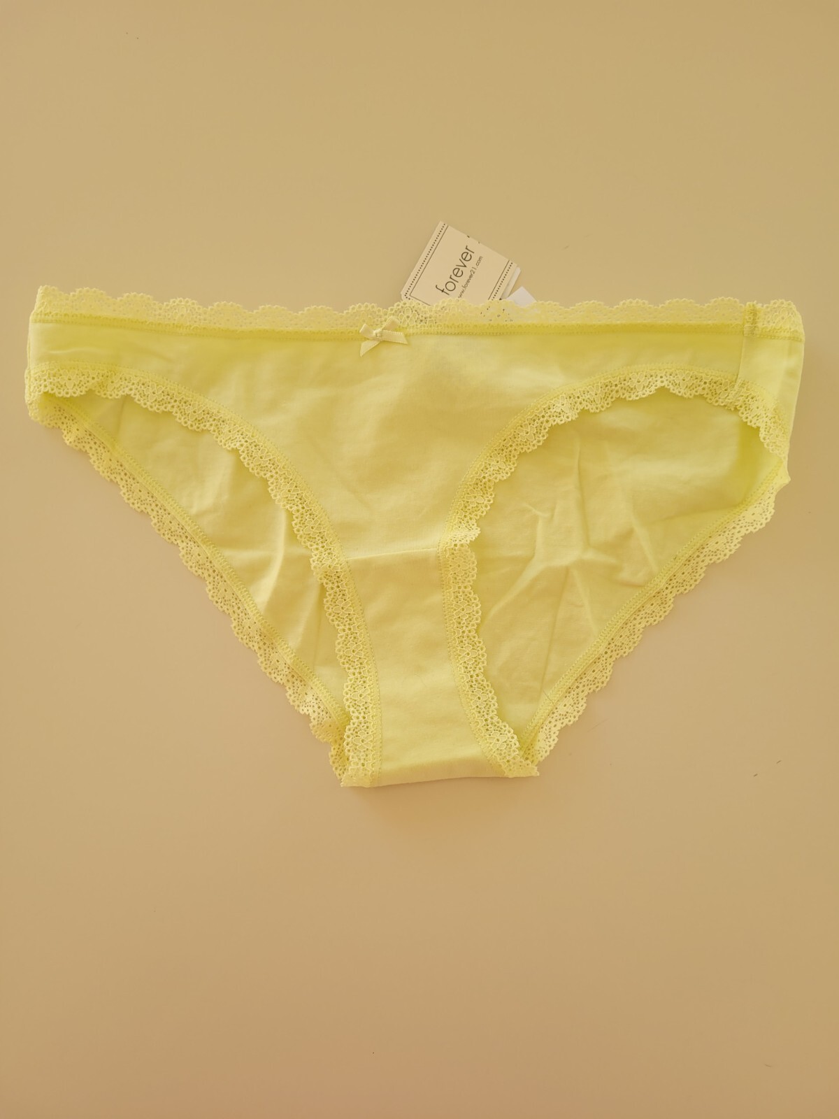 FOREVER 21 Boyshort Panty S small lace bikini cheeky booty bright yellow citron