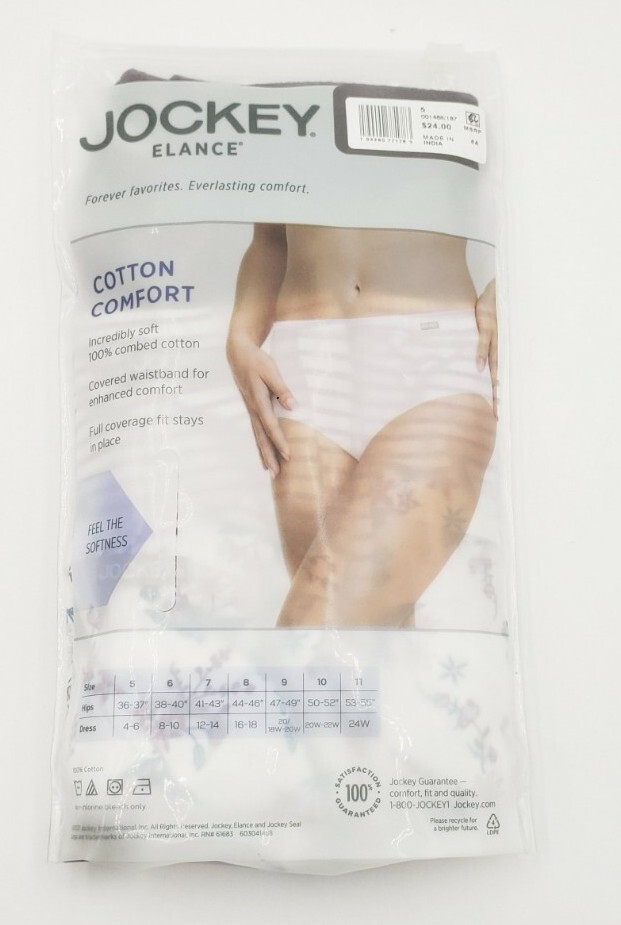 Jockey 3-Pack Elance Hipster Panties Size 5/S Cotton Comfort New 100% Cotton