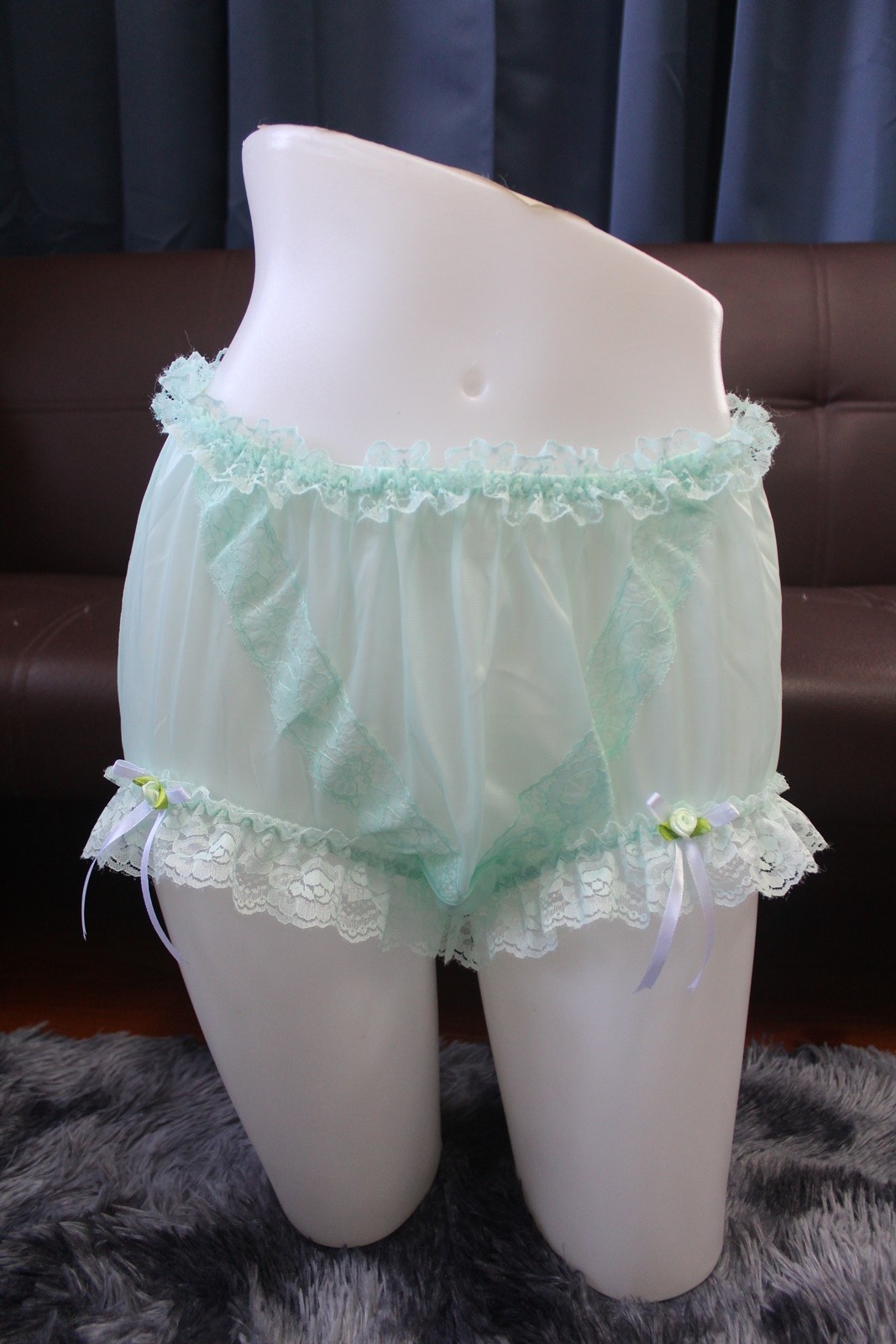 #A93 2XL/ElasticW.24-42″ Vintage Style Green Nylon Full Brief Panties Underwear