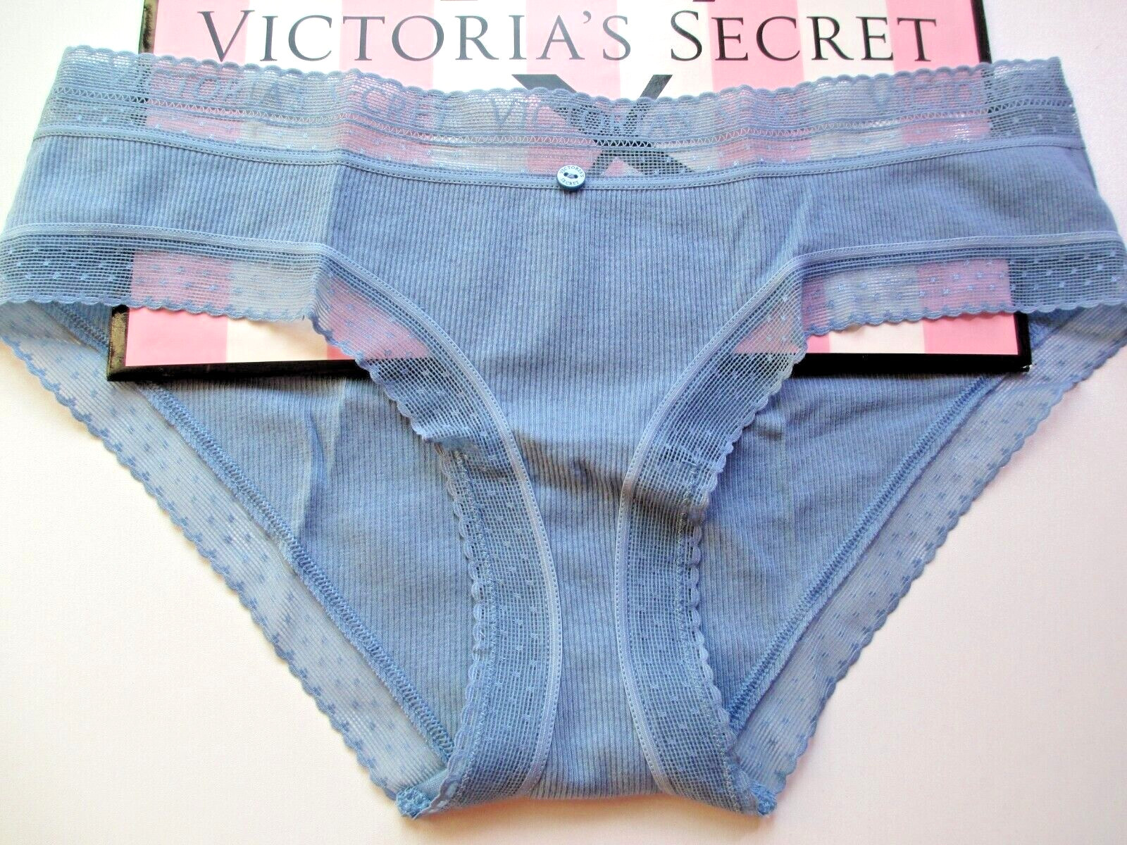 VICTORIA’S SECRET Cotton Hiphugger Panty S M L Blue NWT Faded Denim VS Button