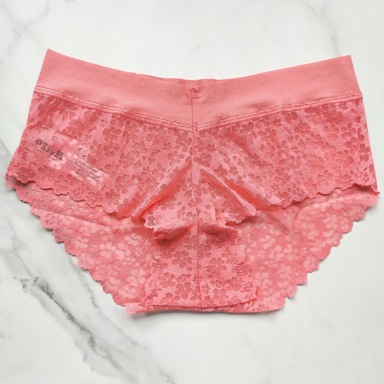 PINK Victoria’s Secret No-Show Floral Lace Hiphugger Panty Crazy For Coral S